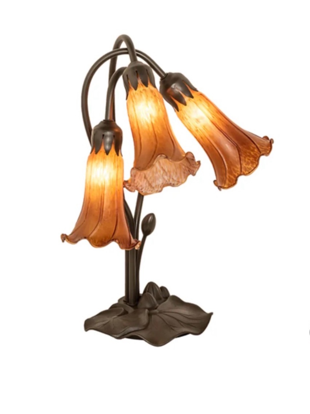 Meyda Tiffany Amber Glass Lily Triple-Arm Table Lamp